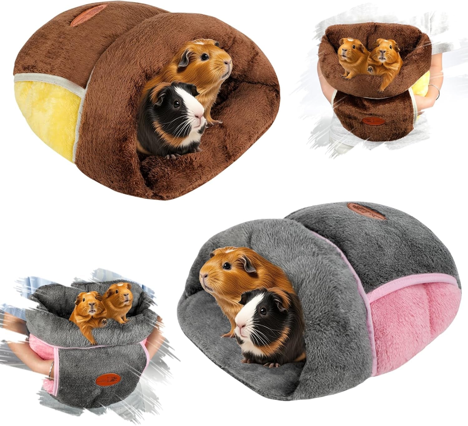 Guinea Pig Bed Cuddle Cave Warm Fleece Cozy House Bedding Sleeping Cushion Cage Nest for Small Animal Squirrel Chinchilla Hedgehog Cage Accessories Brown