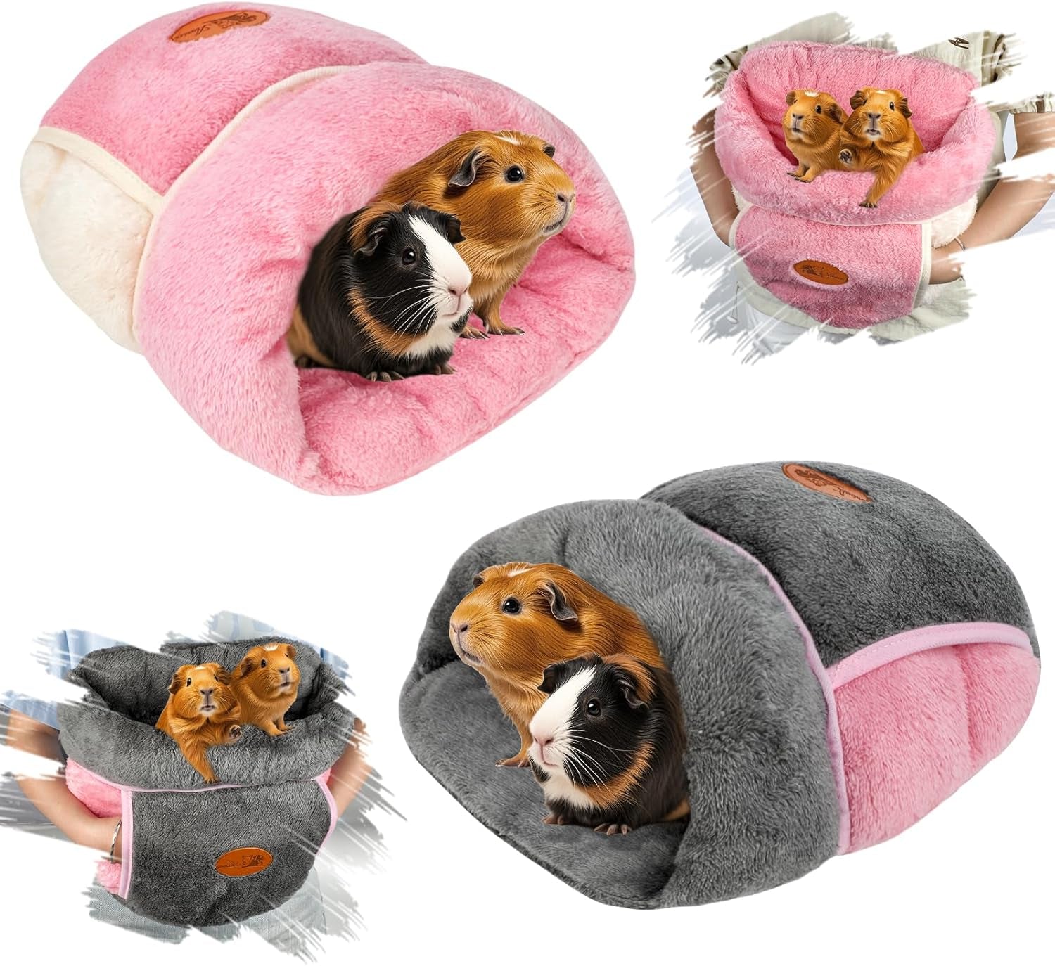 Guinea Pig Bed Cuddle Cave Warm Fleece Cozy House Bedding Sleeping Cushion Cage Nest for Small Animal Squirrel Chinchilla Hedgehog Cage Accessories Brown