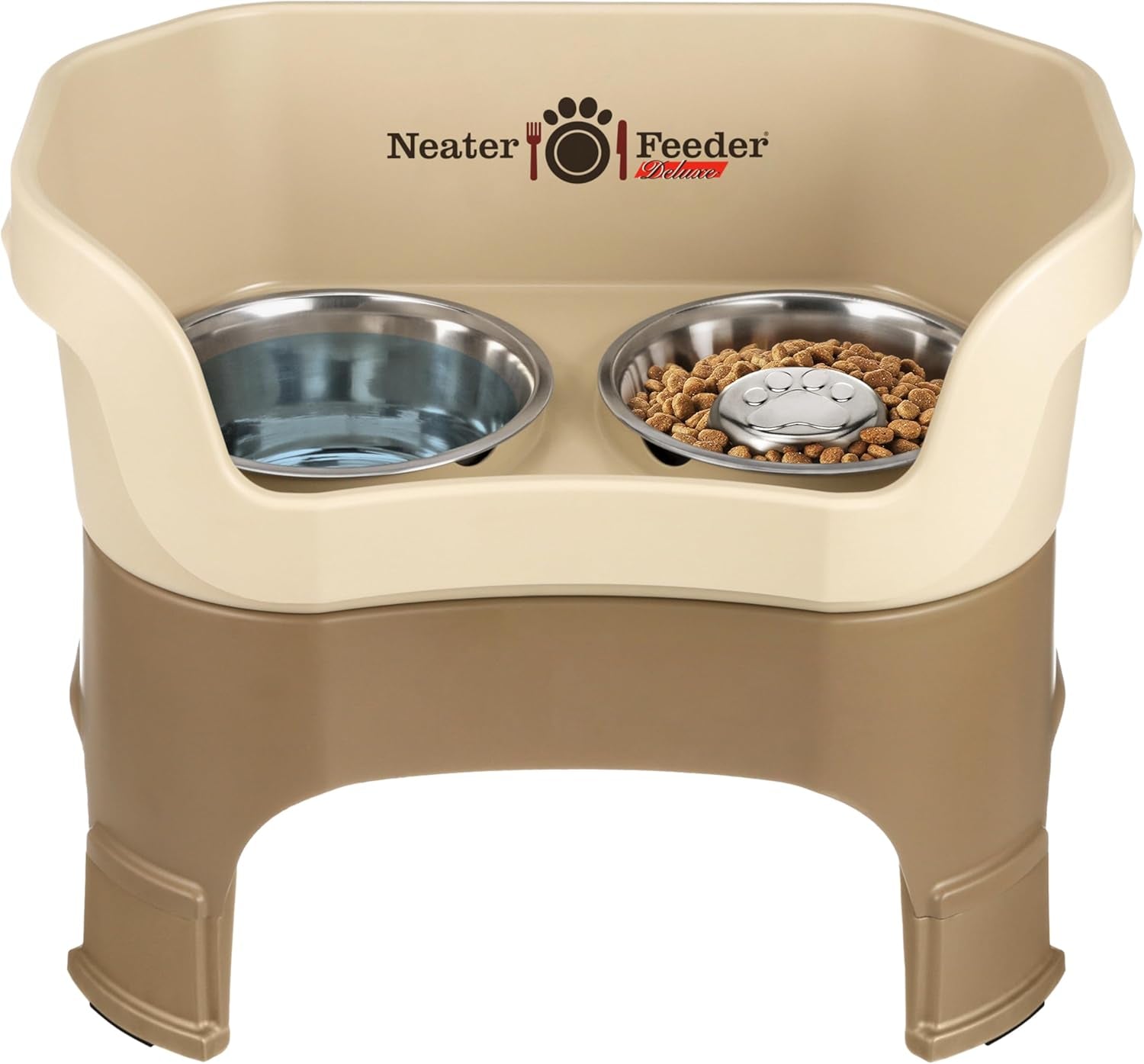 Neater Feeder Deluxe Mess-Proof Elevated Dog Bowls for Large Dogs (40+ Lbs), 2 Height Adjustable (14.5” & 17.5”) No-Spill Raised Dog Bowl Stand, Stainless Steel Food Bowl Set, Made in USA, Black