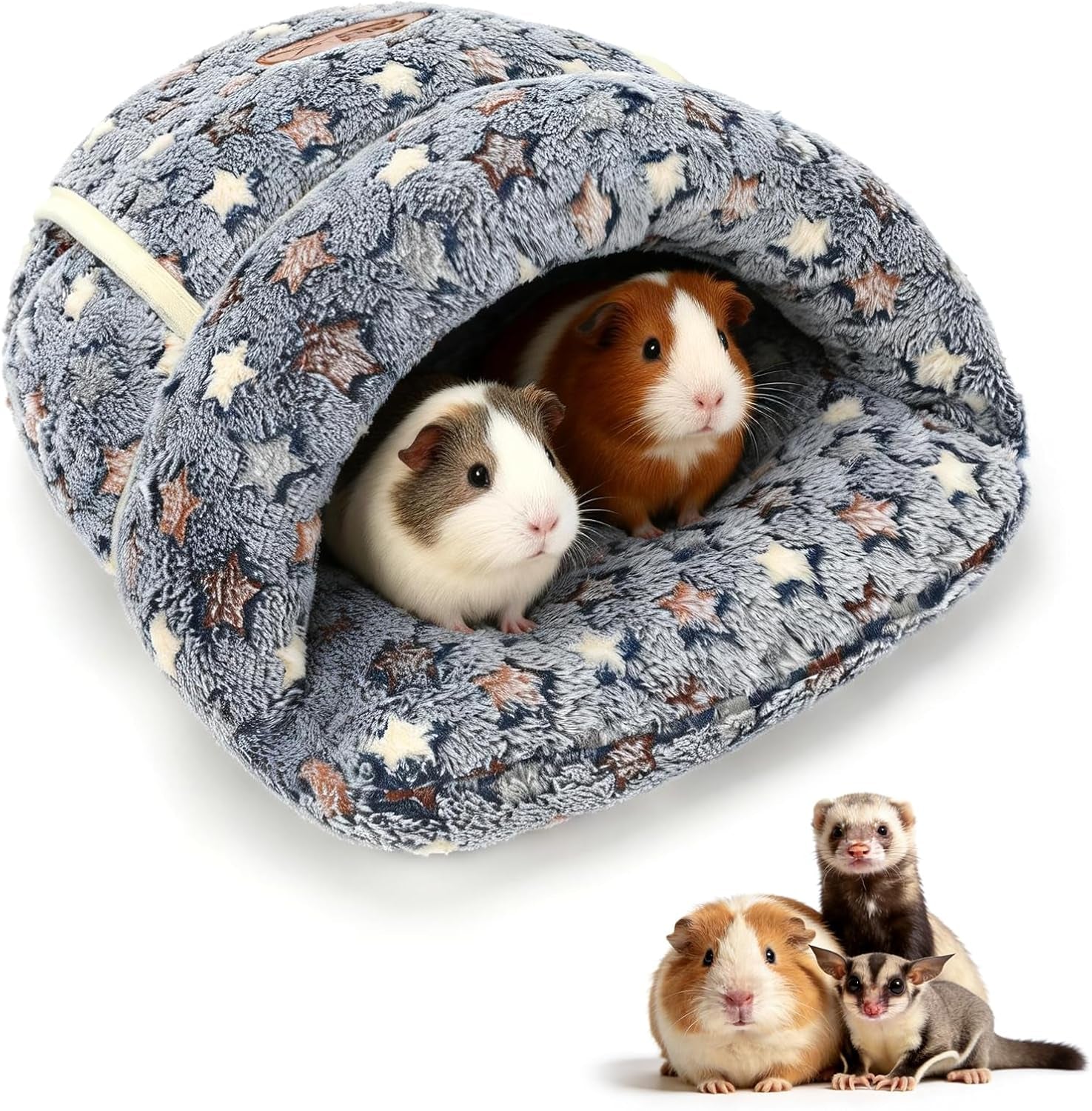 Guinea Pig Bed Cuddle Cave Warm Fleece Cozy House Bedding Sleeping Cushion Cage Nest for Small Animal Squirrel Chinchilla Hedgehog Cage Accessories Brown